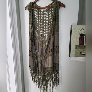 Vintage Crochet and Faux Suede Fringed Hippie Boho Vest by Tailya Paris
